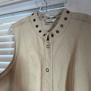 CJ Banks Khaki Grommet Detail Top